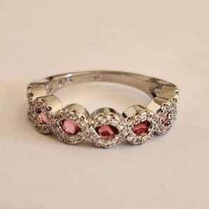 New 925 Silver Ruby Diamond Band Ring for Women